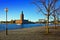 Stockholm, Sweden, autumn view of City Hall from Evert Taubes Terrass