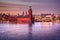 Stockholm, Sweden. City Hall Tower and Glama Stan panoramic view, winter season