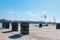 Stockholm, Sweden - May 1, 2019 : underground trash containers for different rubbish at the Stockholm quay. The problem