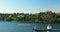 Stockholm, Sweden. Tanker Vessel Ship Barge Floating With Cargo Near Harbour In Sunny Summer Day