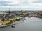 Stockholm Sweden . Wonderful aerial panorama from observation deck on a modern city and Gamla Stan.