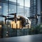 StockImage 3Drender drone delivering a package to an office building