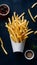 StockImage mouthwatering display of fried fries in cinematic editorial style