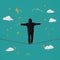 StockImage Person walks tightrope, balancing amidst change with adaptability and agility