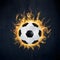 StockImage Soccer ball depicted ablaze on a dark backdrop