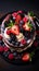 StockImage Top view chocolate cake with berries on a black background