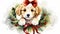 stockphoto, animal puppy in christmas wreath watercolor isolated on white background. Beautiful Christmas design for postcard