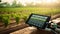 stockphoto, automated irrigation system using iot, showing tablet with reduced water use. Innovative technology