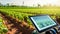 stockphoto, automated irrigation system using iot, showing tablet with reduced water use. Innovative technology