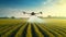 stockphoto, big agriculture drone spraying pesticides on a mais field. Innovative technology used for smart farming