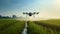 stockphoto, big agriculture drone spraying pesticides on a mais field. Innovative technology used for smart farming.