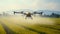 stockphoto, big agriculture drone spraying pesticides on a mais field. Innovative technology used for smart farming.