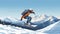 stockphoto, copy space, flat vector illustration, hand drawn, Jumping skier skiing. Extreme winter sports on mountain.