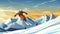 stockphoto, copy space, flat vector illustration, hand drawn, Jumping skier skiing. Extreme winter sports on mountain