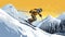 stockphoto, copy space, flat vector illustration, hand drawn, Jumping skier skiing. Extreme winter sports on mountain