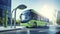 Stockphoto, copy space, modern public transport bus charging on an electric charging point, renewable energy theme