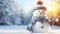 stockphoto, copy space, Winter holiday christmas background banner - Closeup of cute funny laughing snowman