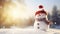 stockphoto, copy space, Winter holiday christmas background banner - Closeup of cute funny laughing snowman