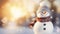 stockphoto, copy space, Winter holiday christmas background banner - Closeup of cute funny laughing snowman