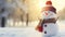 stockphoto, copy space, Winter holiday christmas background banner - Closeup of cute funny laughing snowman