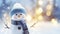 stockphoto, copy space, Winter holiday christmas background banner - Closeup of cute funny laughing snowman