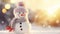 stockphoto, copy space, Winter holiday christmas background banner - Closeup of cute funny laughing snowman