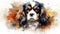 stockphoto, cute little cavalier king charles spaniel puppy in watercolor design