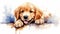 stockphoto, cute little golde retriever puppy in watercolor design. Portrait of a beautiful golden retriever.