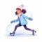 stockphoto, Girl figure ice skating vector flat illustration. Kids winter activities. Child in casual warm clothes playing sport