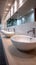 StockPhoto Modern public bathroom concept row of white ceramic washbasins
