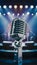 StockPhoto Vintage microphone on stage with blurred concert lights background