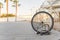 Stolen bicycle, Chained bicycle wheel, front wheel locked