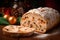 stollen with marzipan and raisins on a festive Christmas table