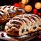 Stollen, traditional popular sweet dessert cake, christmas bread food photo