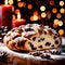 Stollen, traditional popular sweet dessert cake, christmas bread food photo