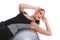 Stomach crunches by fit woman on exercise ball