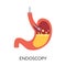 Stomach endoscopy vector icon. Gastroscopy logo symbol idea. Flat cartoon endoscope in stomach through esophagus.