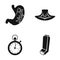 Stomach, neck and other web icon in black style. stopwatch, inhaler icons in set collection.