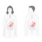 Stomach pain. Male and female silhouette with highlighted of stomach