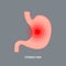 Stomach pain red target icon. Constipation acid heartburn cartoon reflux gastritis concept