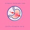 Stomach problem icon. Stomach acute pain. Linear icons in a circle.