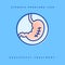 Stomach problem icon. Successful treatment after surgery. Linear icons in a circle.