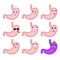 Stomach sad emoji face avatar. Belly sorrowful emotions. Internal organ dull. Vector illustration