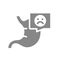 Stomach with sad face in chat bubble grey icon. Diseased organ symbol