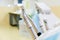 Stomatological tool kit. Closeup hightech Dentist equipments