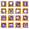 Stomatology dental icons set purple square vector