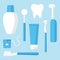 Stomatology. Oral care and hygiene, dentistry and tooth cleaning. A set of tools for treatment and cleaning of teeth. Vector