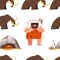 Stone age animal fur wearing caveman and mammoth seamless pattern