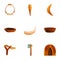 Stone age equipment icon set, cartoon style