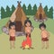 Stone age kids watching bonfire cartoon